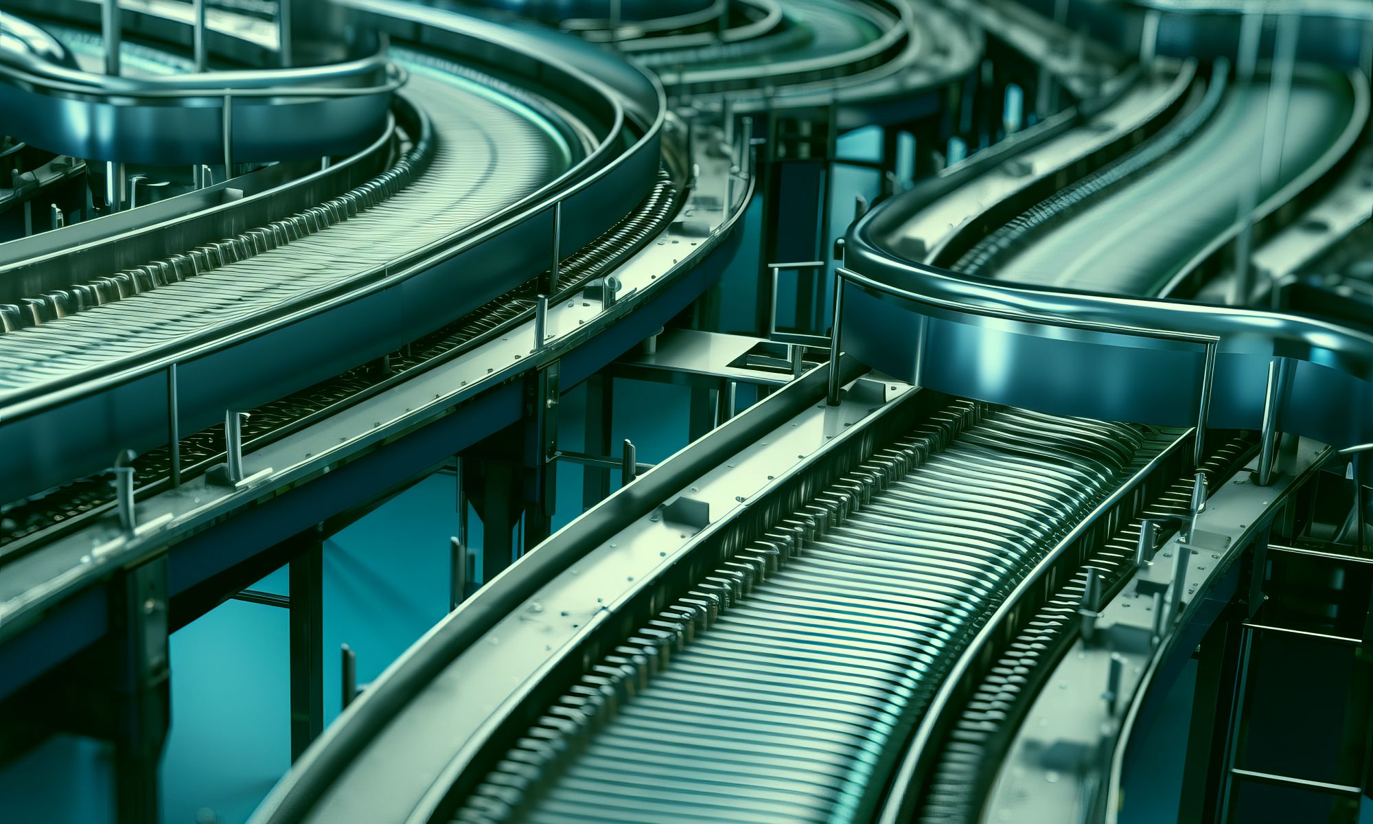 Conveyors used for moving materials at industrial facilities.