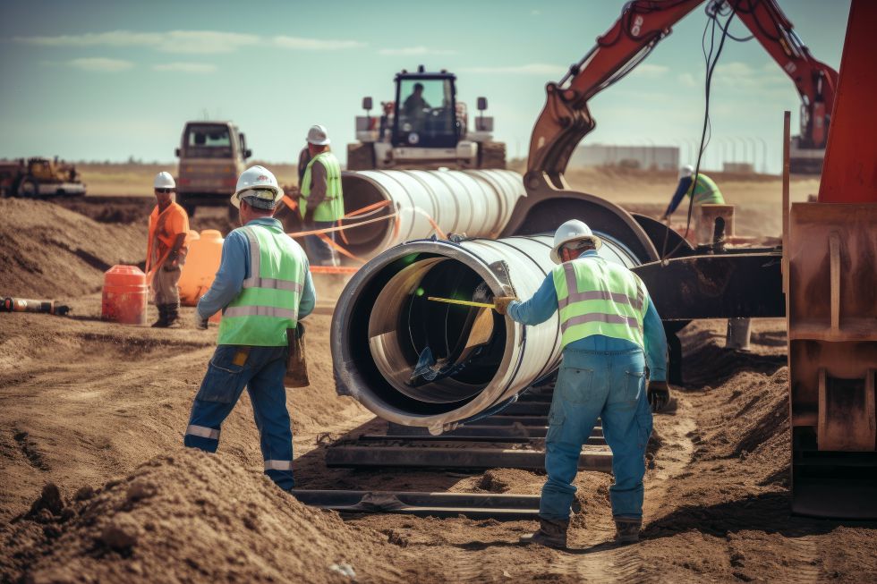 piping-image2 Workers laying pipes during grading and site works.