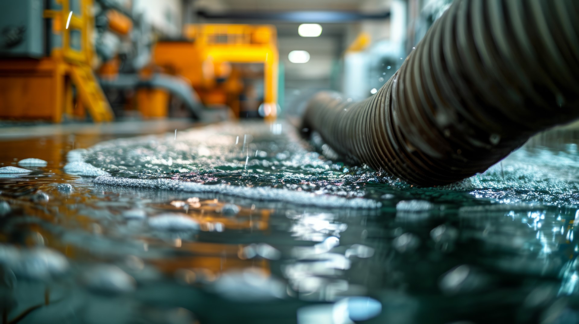Image of pipe sucking up leaked water during material spill. 