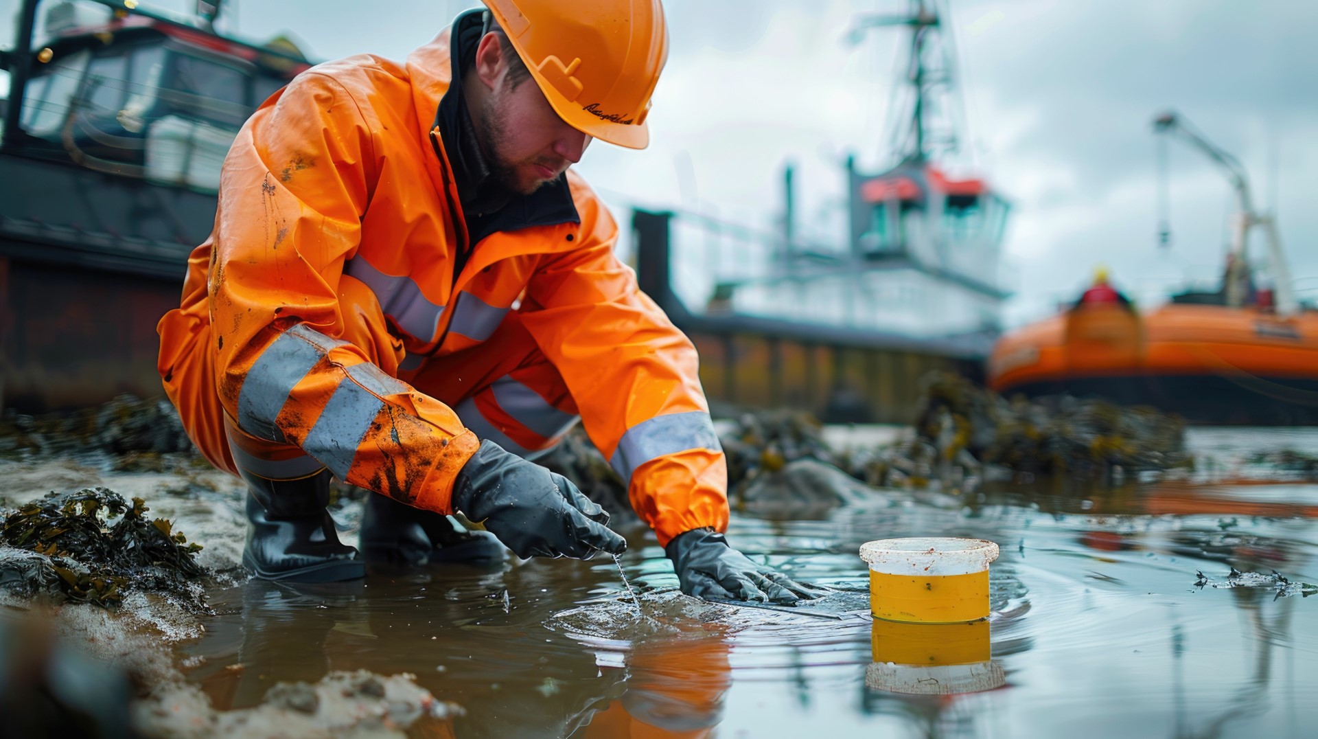 Work testing water at factory during emergency response exercise.