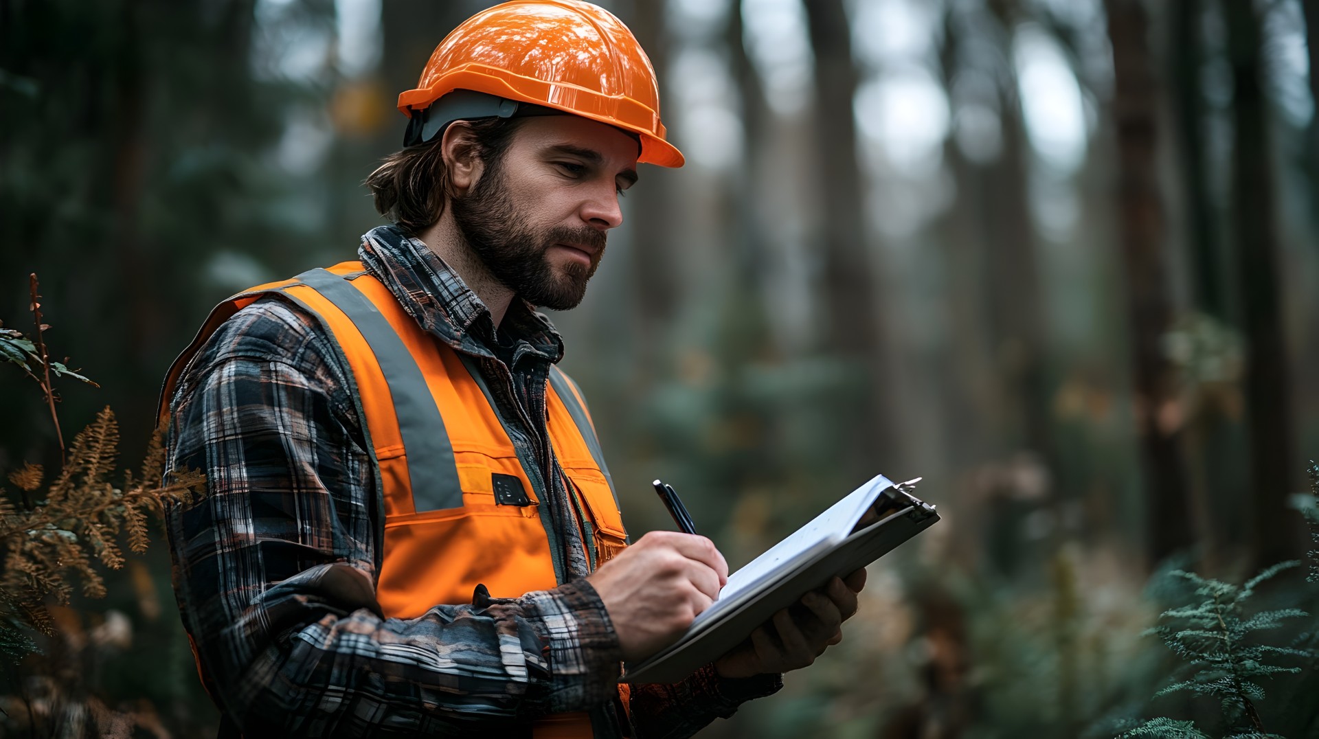 Man doing waste manifesting on site at industrial manufacturing plant. 